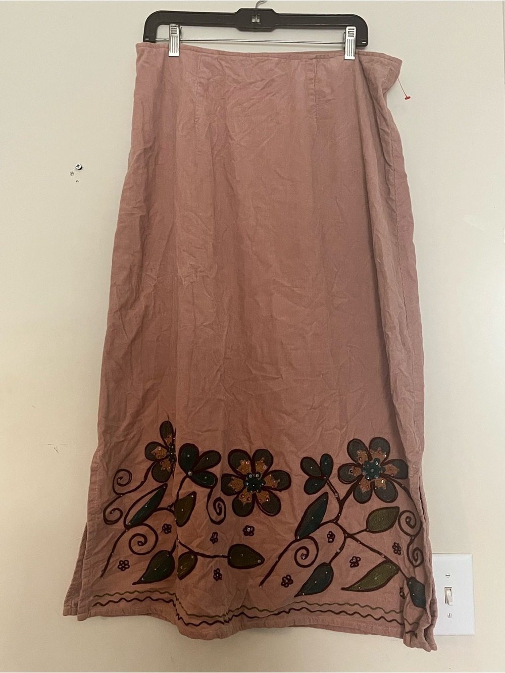Boho Floral Embroidered Midi Maxi Skirt - Mauve Pink